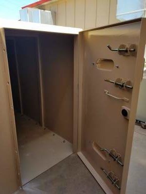 A steel safe room being aired out after cleaning.