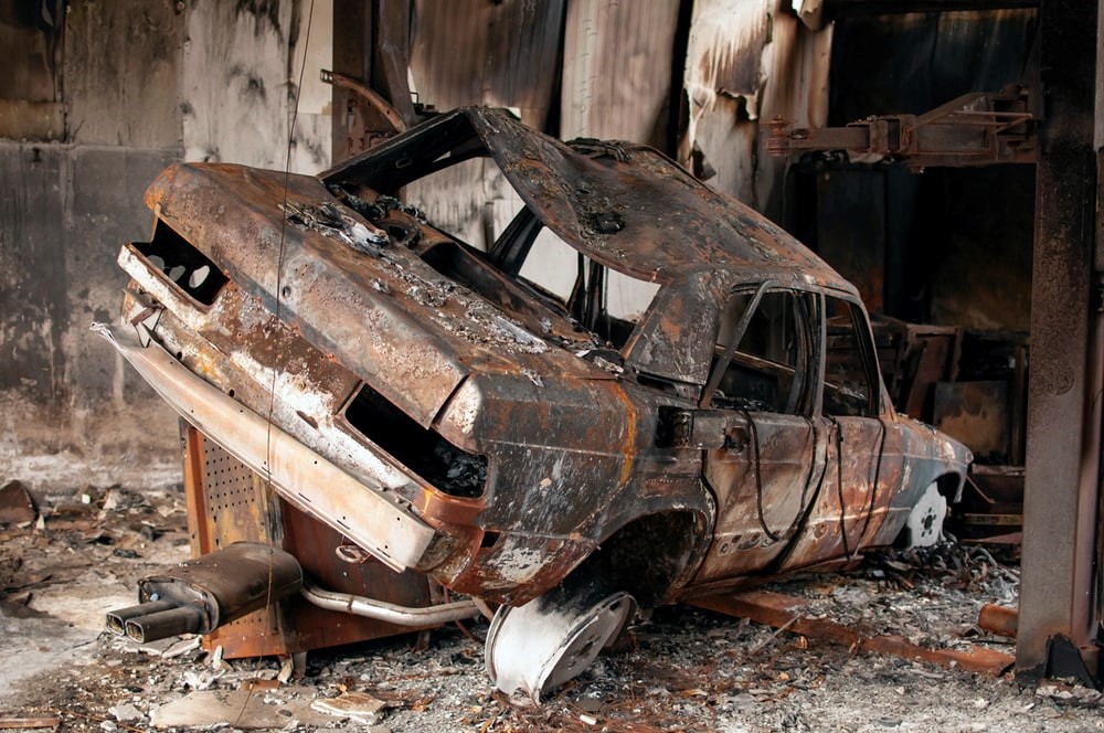 A tornado that hit Oklahoma City destroying a car completely