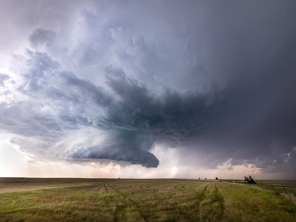 A thunderstorm that is going to turn into a tornado in Oklahoma City.