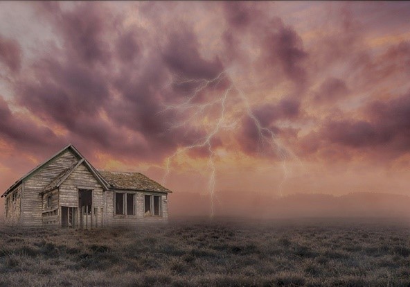 a house hit by a storm