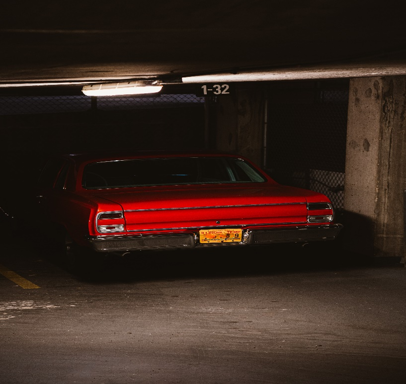 Car parked in a concrete storm shelter