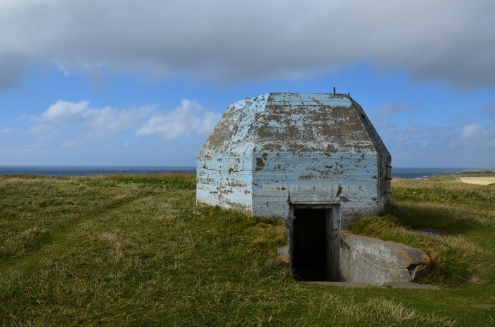 A concrete shelter dune outside.