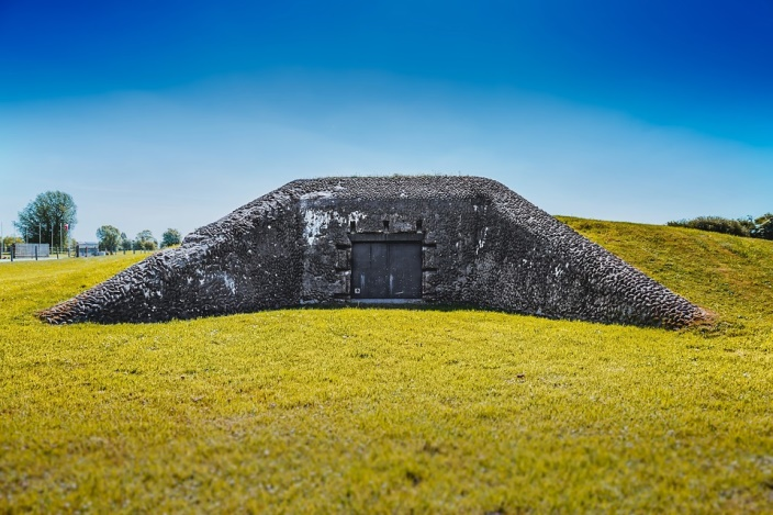 A concrete shelter outside