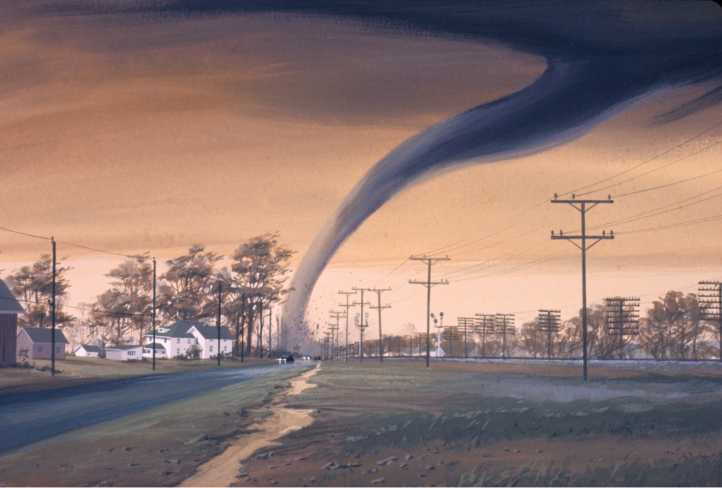 A tornado destroying a town