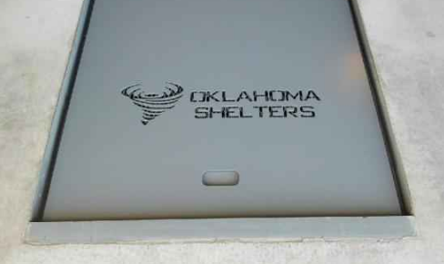 An underground garage storm shelter with its door closed