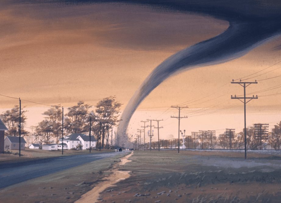 Tornado hitting a city.