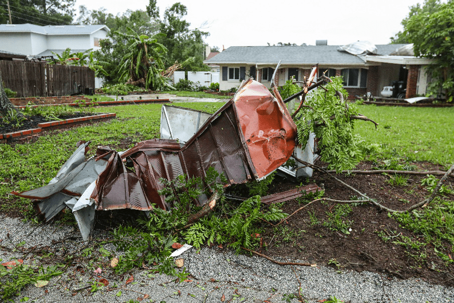 Strom damage to a house.