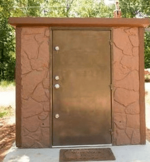 Brown concrete safe room designed to protect against tornadoes