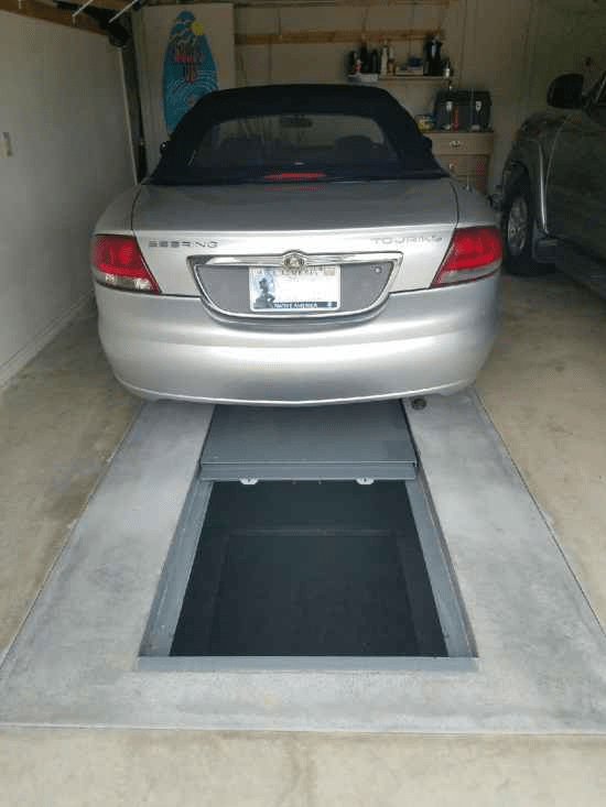 The entrance to an underground garage shelter