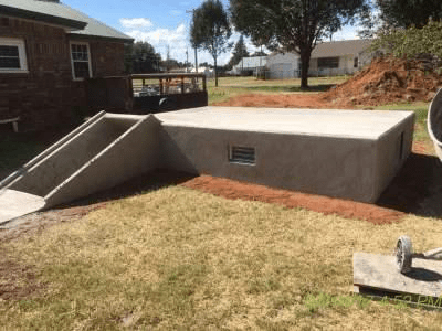 Open door to safe room in basement.