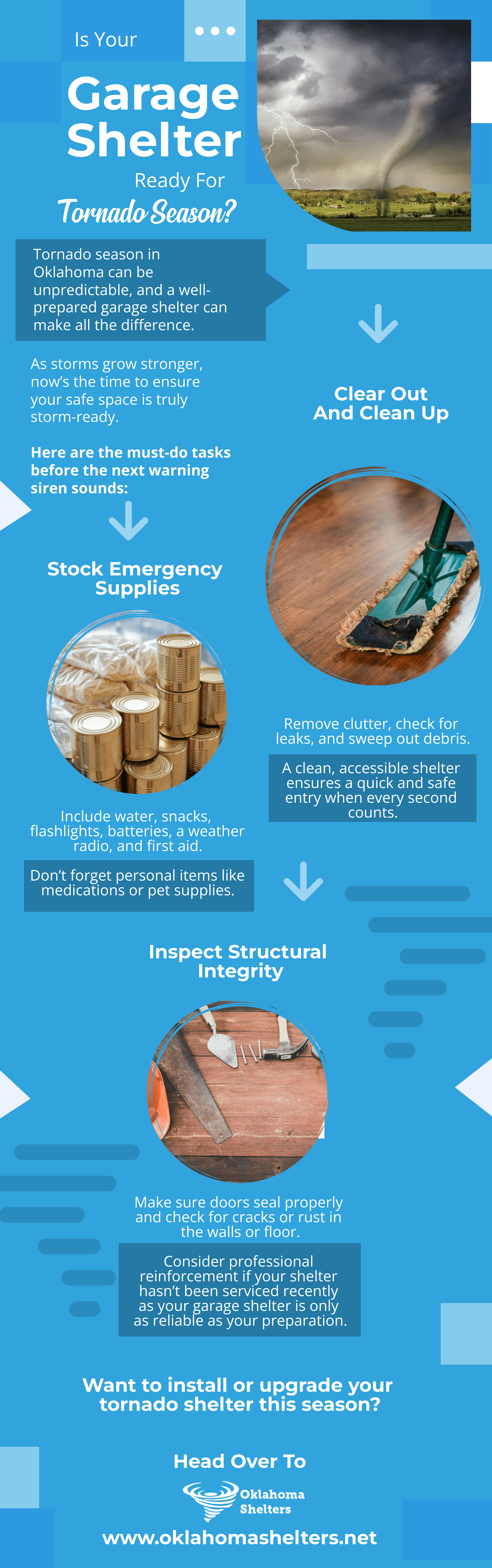 Tornado season in Oklahoma can be unpredictable, and a well-prepared garage shelter can make all the difference.