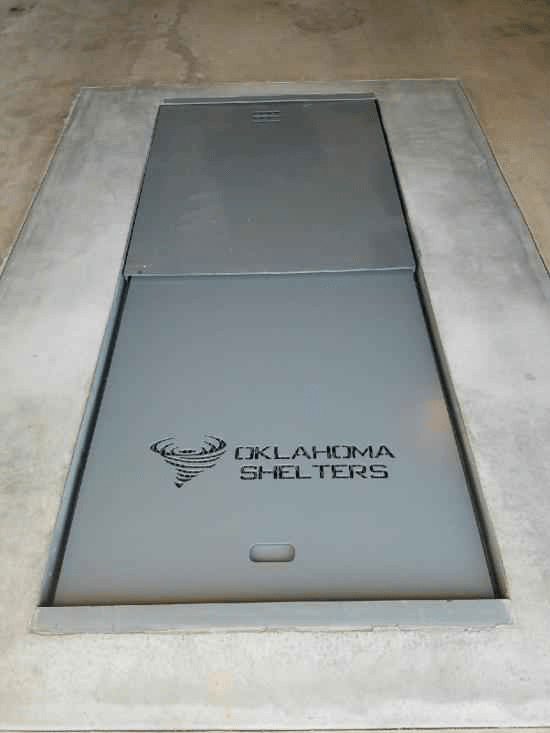 An underground cement shelter installed by Oklahoma Shelters.