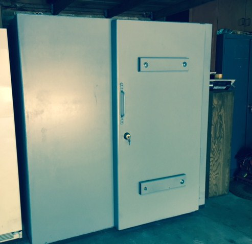 An image of a steel safe room built for tornado protection.