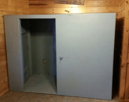 Residential storm shelter with open entry installed.