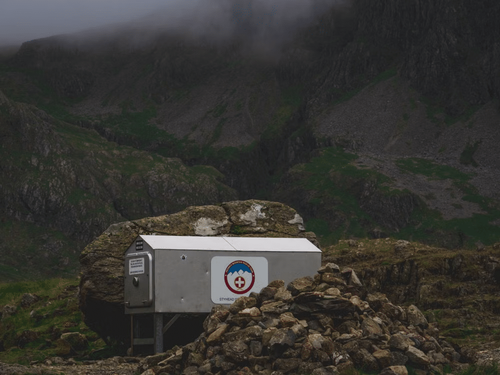 Remote PHA storm shelter positioned in a rugged landscape to provide protection during severe weather.