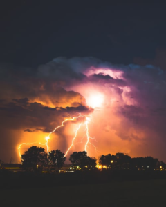 Lightning strike during a thunderstorm