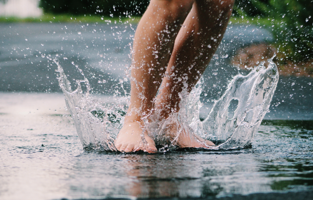 Water splashing around a person’s legs