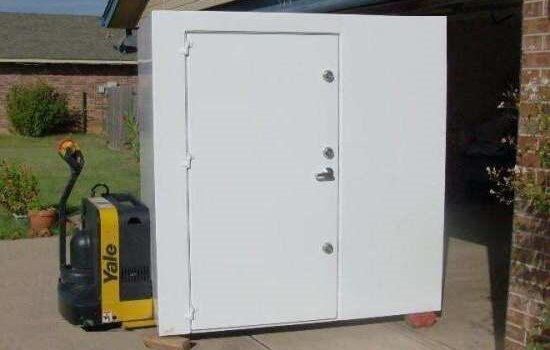 An outdoor safe room for storms in Oklahoma.