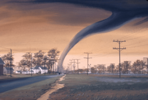 Illustration depicting a tornado's destructive power